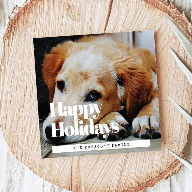 Tarjeta Festiva Foto de la familia Retro Happy Holidays Square (Subido por el creador)