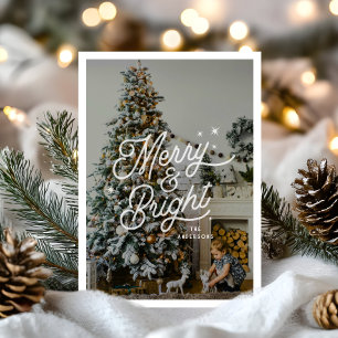 Tarjeta Festiva Foto de la familia Retro Moderno Merry and Bright 