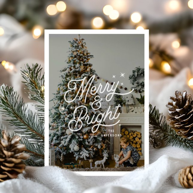 Tarjeta Festiva Foto de la familia Retro Moderno Merry and Bright  (Subido por el creador)
