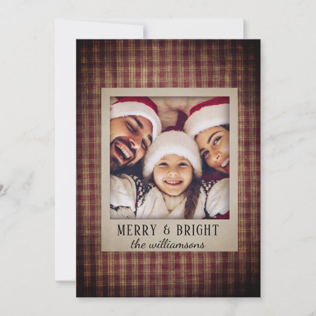 Tarjeta Festiva Foto de la familia Rustic Country Plaid Homespun (Anverso)