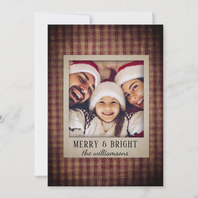 Tarjeta Festiva Foto de la familia Rustic Country Plaid Homespun (Anverso)