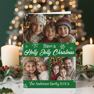Tarjeta Festiva Foto de la familia verde de los Navidades de Holly