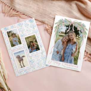 Tarjeta Festiva Foto de la guirnalda de lazo navideña Preppy Grand