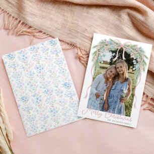 Tarjeta Festiva Foto de la guirnalda de lazo navideña Preppy Grand