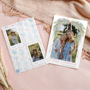 Tarjeta Festiva Foto de la guirnalda de lazo navideña Preppy Grand