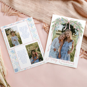 Tarjeta Festiva Foto de la guirnalda de lazo navideña Preppy Grand