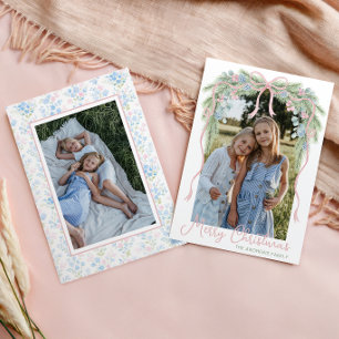Tarjeta Festiva Foto de la guirnalda de lazo navideña Preppy Grand