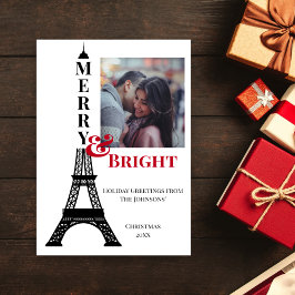 Tarjeta Festiva Foto de la Torre Eiffel París Navidades merry y br
