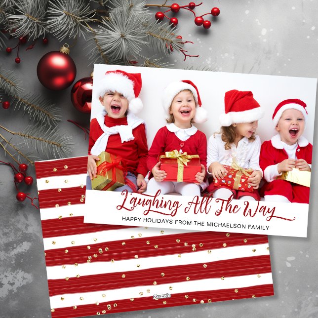 Tarjeta Festiva Foto De Laughing All Way (Laughing All The Way Photo Holiday Card)