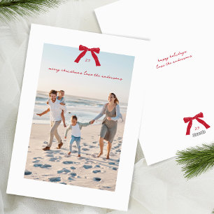 Tarjeta Festiva Foto de lazo navideño rojo minimalista elegante si