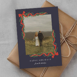 Tarjeta Festiva Foto de lazo rojo elegante con vegetación