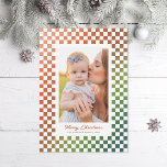 Tarjeta Festiva Foto de los cheques Ombre Retro<br><div class="desc">Verificadores de color rojo a verde y blanco; personalizar los tipos de letra,  añade fotos a la parte posterior si lo desea.</div>