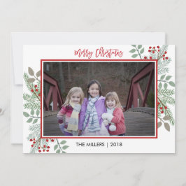 Tarjeta Festiva Foto de los Navidades de Gingham rojos, de Pine y 