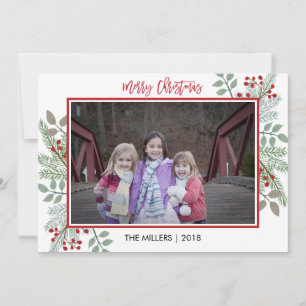Tarjeta Festiva Foto de los Navidades de Gingham rojos, de Pine y