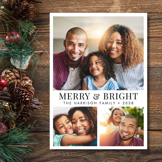 Tarjeta Festiva Foto De Los Navidades De Merry Y Bright (Share the love and warmth of the holiday season with this personalized photo Christmas card)