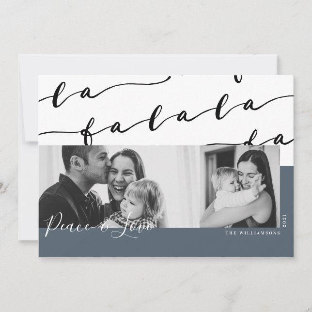 Tarjeta Festiva Foto de los Navidades de tirografía azul y negro d (Anverso)