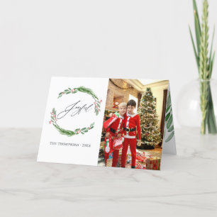 Tarjeta Festiva Foto de los Navidades de Watercolor Holly Jolly