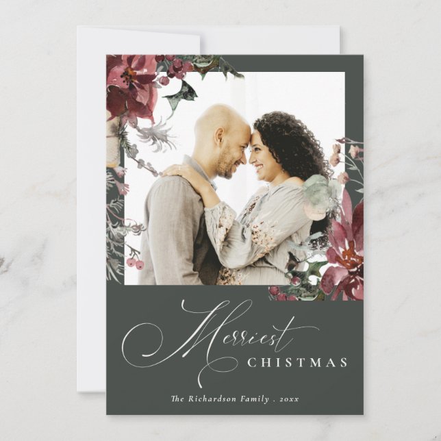 Tarjeta Festiva Foto de los Navidades Floral Merriest de Dusky Poi (Anverso)