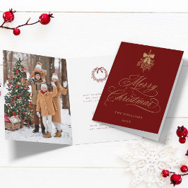 Tarjeta Festiva Foto de los Navidades Red and Gold Holly Berry Bou