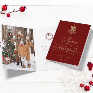 Tarjeta Festiva Foto de los Navidades Red and Gold Holly Berry Bou
