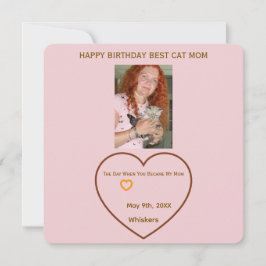 Tarjeta Festiva Foto de Mamá Gata Corazones Cumpleaños Personaliza