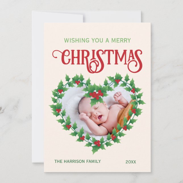 Tarjeta Festiva Foto de marco de Jolly Leaf Heart Navidades (Anverso)