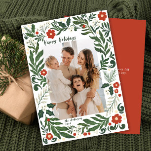 Tarjeta Festiva Foto de marco floral y botánico de invierno
