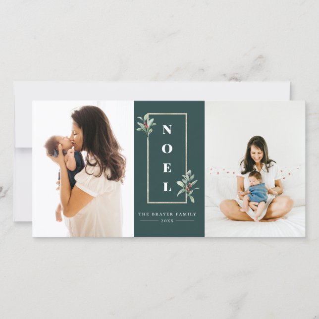 Tarjeta Festiva Foto de marco NOEL Gold Berry para invierno (Anverso)