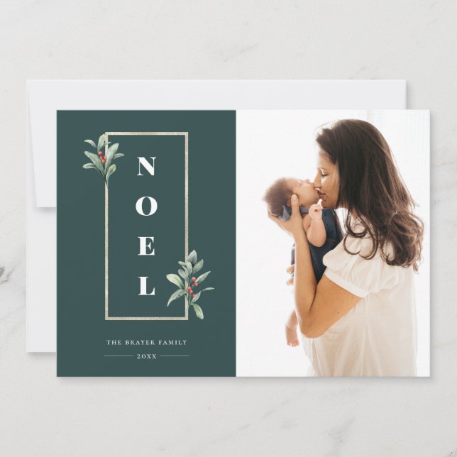 Tarjeta Festiva Foto de marco NOEL Gold Berry para invierno (Anverso)