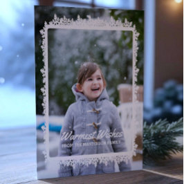 Tarjeta Festiva Foto de marfil con marco de nieve festividad