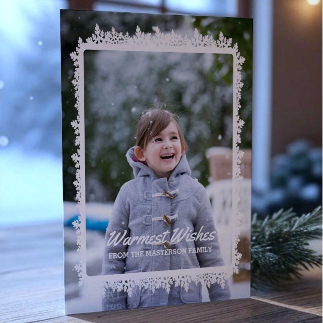 Tarjeta Festiva Foto de marfil con marco de nieve festividad (Ivory Snowflake Frame Holiday Photo Card)