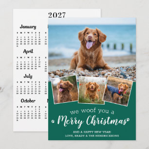 Tarjeta Festiva Foto de mascota Calendario 2027 Woof te deseamos u
