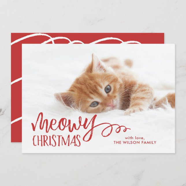 Tarjeta Festiva Foto de Mascota de gato de Meowy Navidades (Anverso / Reverso)