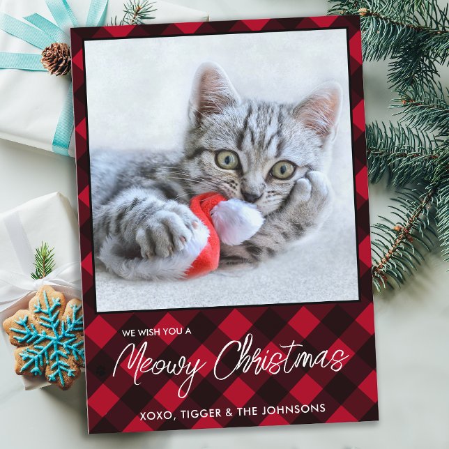 Tarjeta Festiva Foto de Mascota de gato de Meowy Navidades con esc (Subido por el creador)