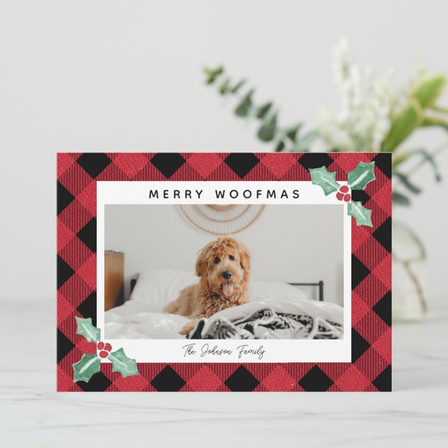 Tarjeta Festiva Foto de Mascota de las esquinas del bastidor holly (Anverso de pie)