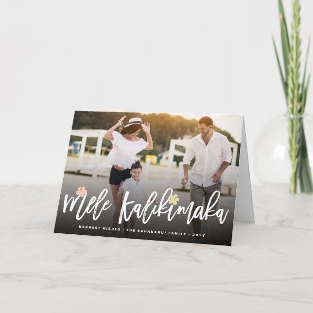 Tarjeta Festiva Foto de Mele Kalikimaka Navidades de escritura de  (Anverso)