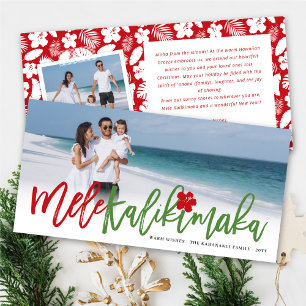 Tarjeta Festiva Foto de Mele Kalikimaka Navidades de escritura de 