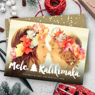 Tarjeta Festiva Foto de Mele Kalikimaka Navidades de escritura de