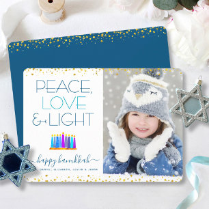 Tarjeta Festiva Foto de Menorá de Janucá Paz Amor Luz Moderna