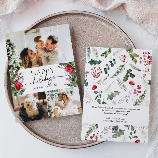 Tarjeta Festiva Foto de Mensaje Personalizado Botánico de Invierno (Subido por el creador)