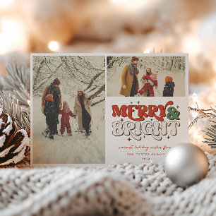 Tarjeta Festiva Foto de Merry & Bright Retro 2