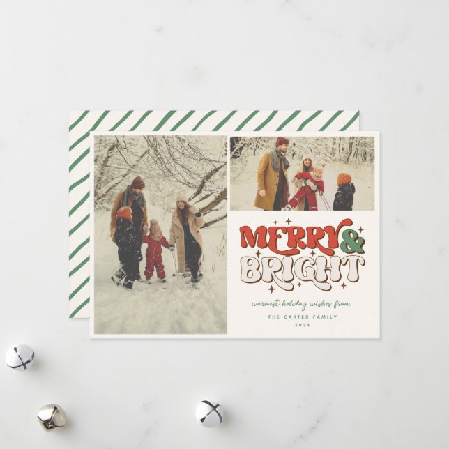 Tarjeta Festiva Foto de Merry & Bright Retro 2 (Anverso/Reverso In Situ)