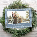Tarjeta Festiva Foto de Merry Christmas Blue Plaid<br><div class="desc">Crea tus propias tarjetas de Navidades fotográficos personalizadas. Simplemente agrega tu foto familiar favorita a este diseño con fondo de manto azul.</div>