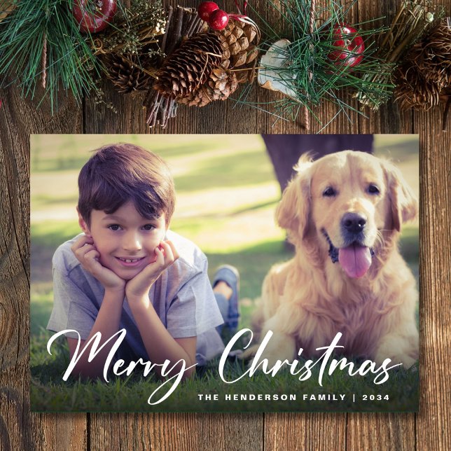Tarjeta Festiva Foto de Merry Christmas Script (Share the love and warmth of the season with your personalized photo Christmas card)