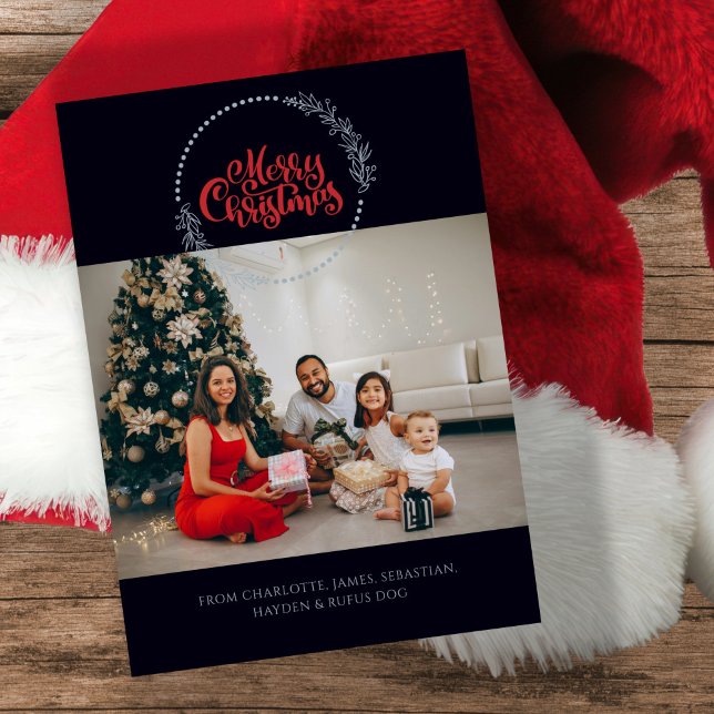 Tarjeta Festiva Foto de Merry Christmas Wreath personalizada (Photo Merry Christmas Wreath Personalized Holiday Card by Ricaso. Add your own photograph and text)