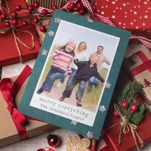 Tarjeta Festiva Foto de Merry Everything Relieve metalizado platea