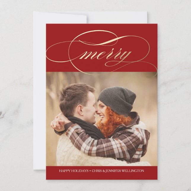 Tarjeta Festiva Foto de Merry Script (Anverso)