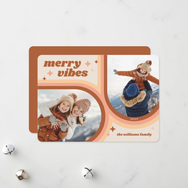 Tarjeta Festiva Foto de Merry Vibes Retro Arco 2 (Anverso/Reverso In Situ)