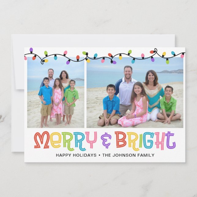 Tarjeta Festiva Foto de Merry y Bright (Anverso)