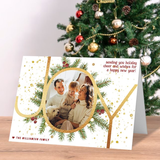 Tarjeta Festiva Foto de moda Joy Pine Boughs Wreath Navidades (Subido por el creador)